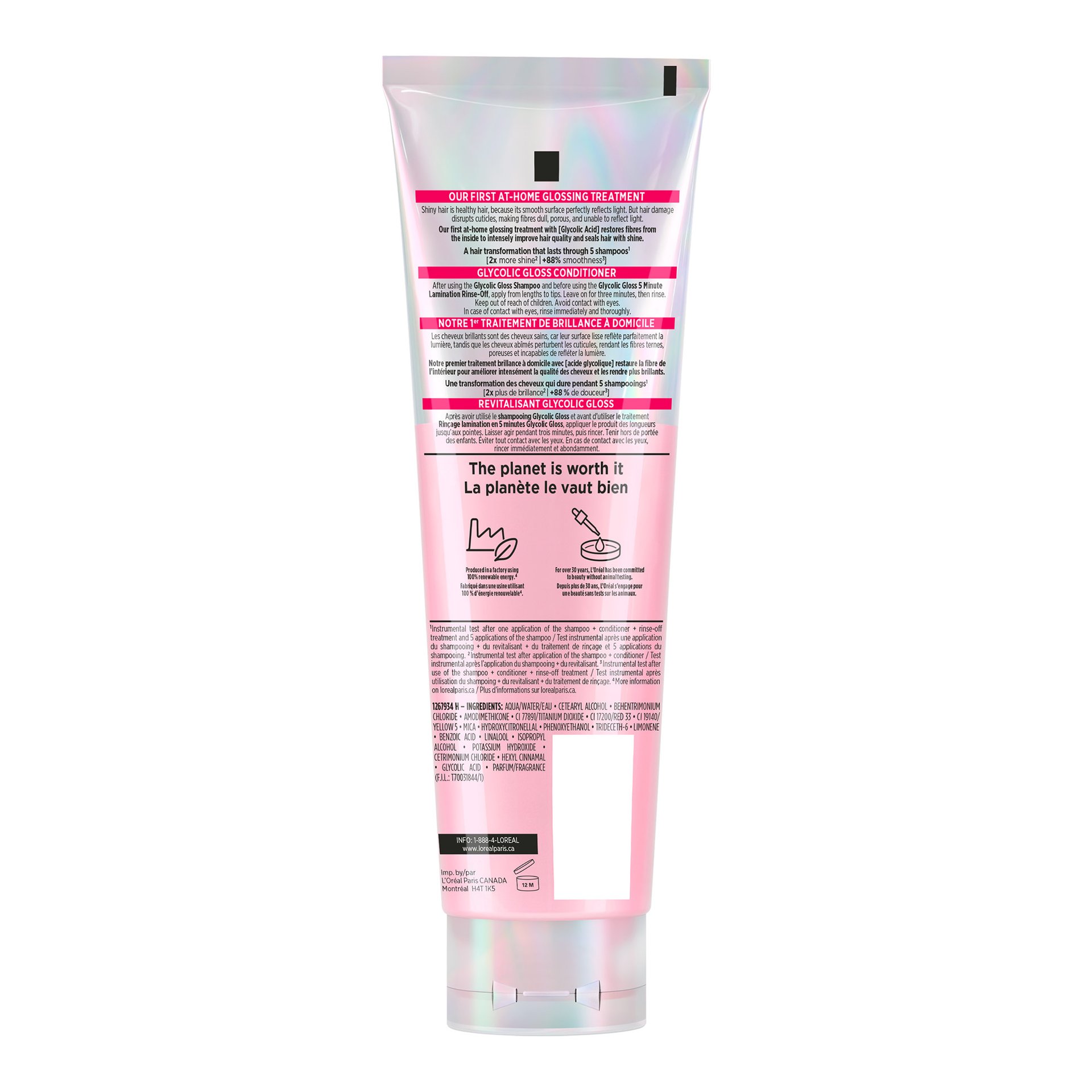 L'Oréal Paris Hair Expertise Revitalisant brillance Glycolic Gloss, derrière de l'emballage